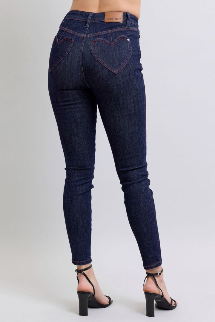 Judy Blue Full Size Heart Shaped Back Pockets Skinny Jeans-Denim-Inspired by Justeen-Women's Clothing Boutique