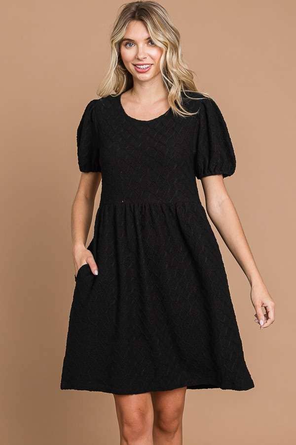 Naomi Puff Sleeve Jacquard Pocket Dress-Dresses-Inspired by Justeen-Women's Clothing Boutique in Chicago, Illinois
