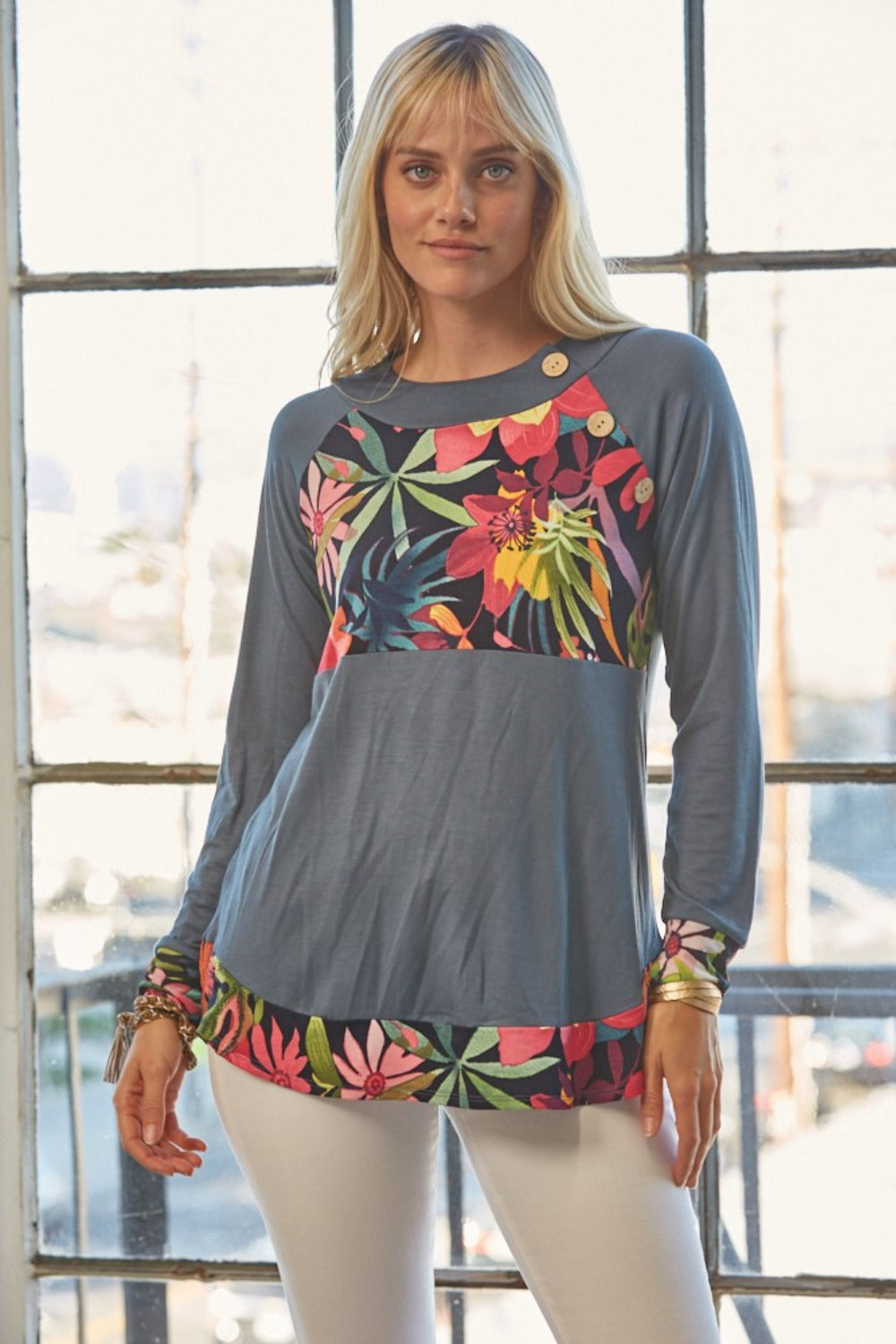 Celeste Full Size Tropical Print Long Sleeve T-Shirt-110 Long Sleeve Tops-Inspired by Justeen-Women's Clothing Boutique