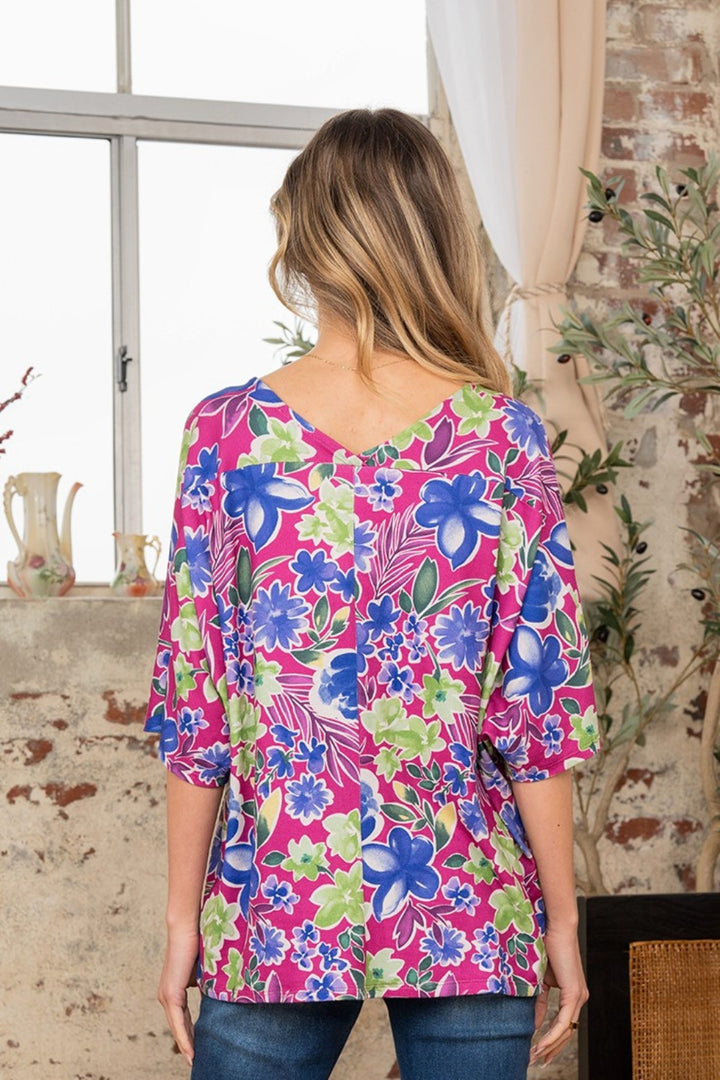 Sew In Love Full Size V-Neck Floral Half Sleeve Top-Short Sleeve Tops-Inspired by Justeen-Women's Clothing Boutique