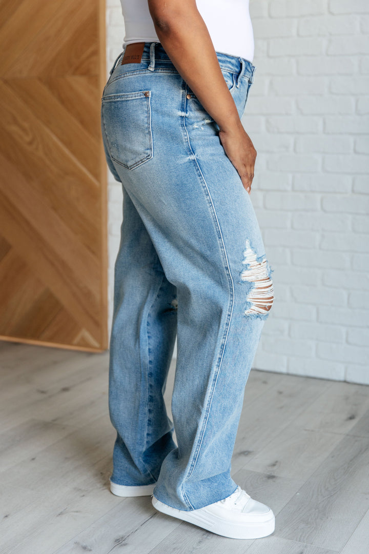 Ramona High Rise Rigid Magic Destroyed Straight Jeans-Denim-Inspired by Justeen-Women's Clothing Boutique