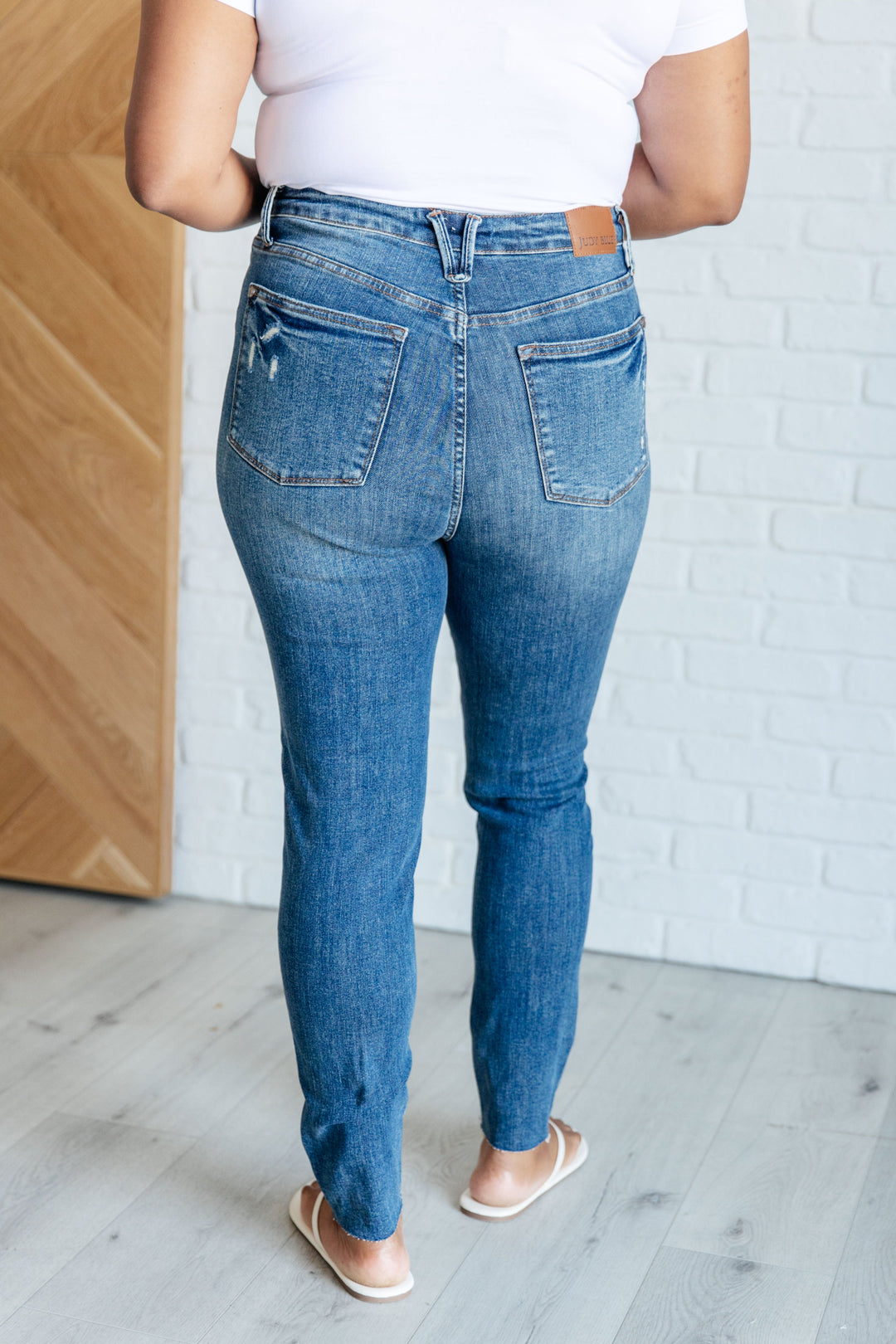 Alba High Rise Control Top Distressed Hem Skinny Jeans-Denim-Inspired by Justeen-Women's Clothing Boutique