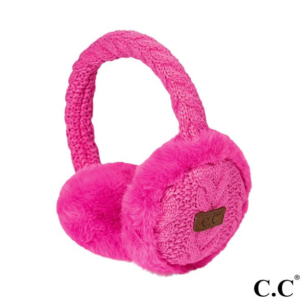 C.C. Brand Cable Knit Faux Fur Trim Earmuffs-Hats-Inspired by Justeen-Women's Clothing Boutique in Chicago, Illinois