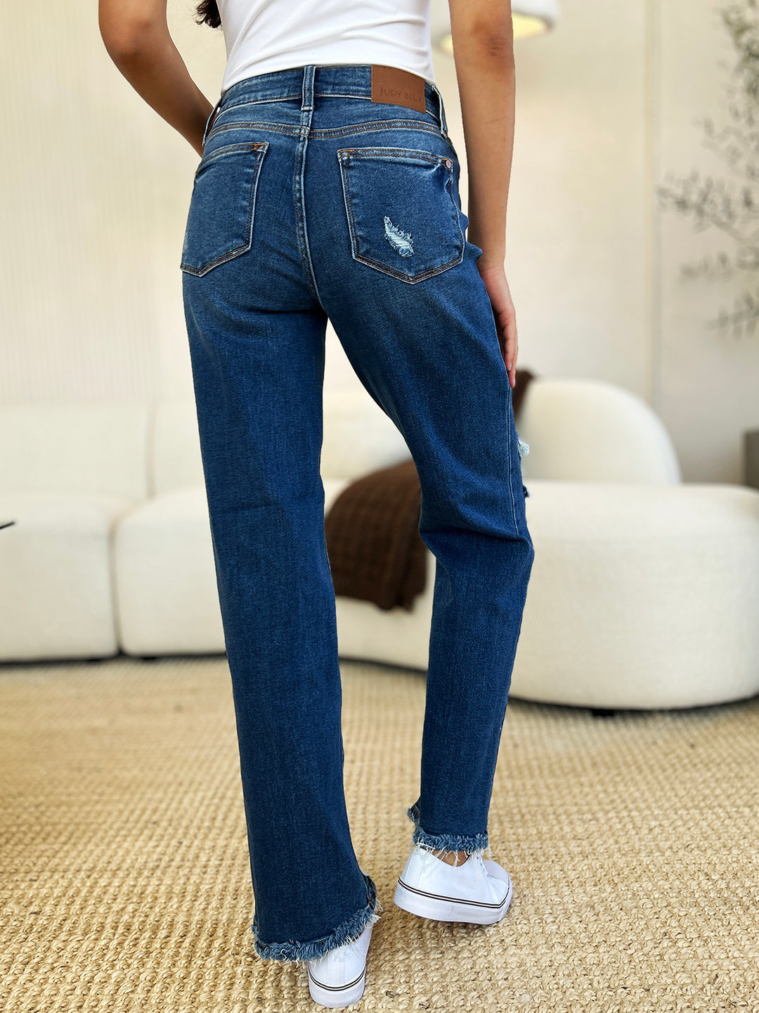 Judy Blue Full Size Mid Rise Distressed Raw Hem Jeans-Denim-Inspired by Justeen-Women's Clothing Boutique