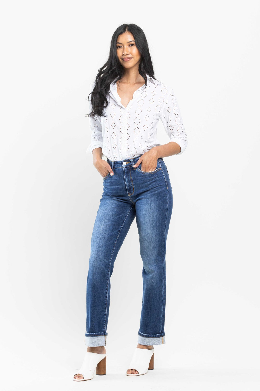Jacqueline High Waist Thermal Straight Leg Denim, Judy Blue-Denim-Inspired by Justeen-Women's Clothing Boutique in Chicago, Illinois
