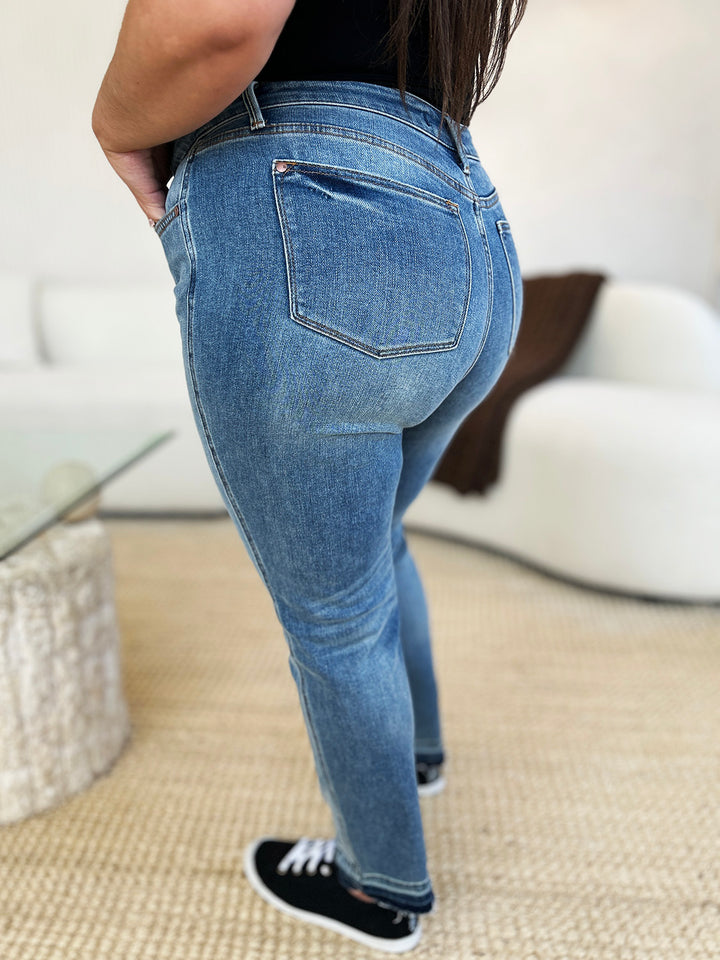 Judy Blue Full Size Mid Rise Rigid Magic Release Hem Jeans-Denim-Inspired by Justeen-Women's Clothing Boutique