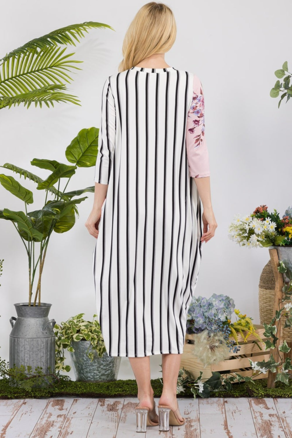 Celeste Full Size Floral Striped Contrast Midi-Dress with Pockets-Dresses-Inspired by Justeen-Women's Clothing Boutique