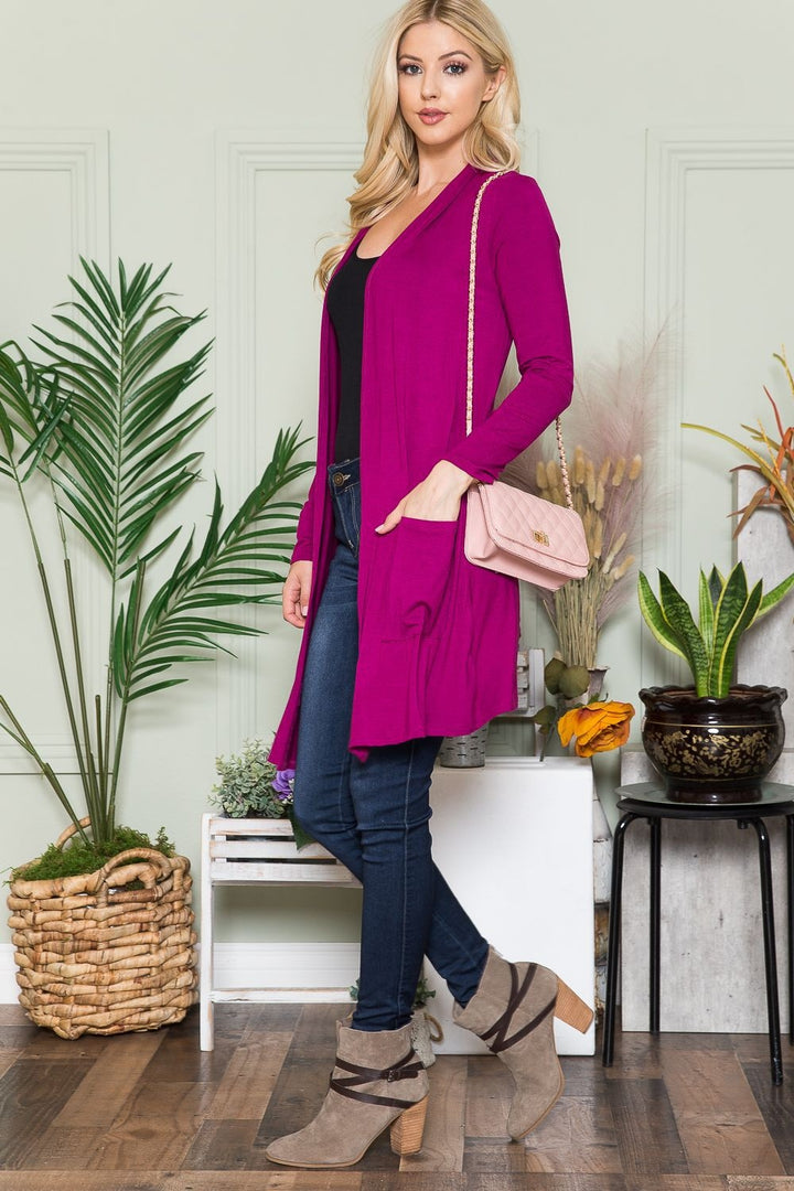 Celeste Full Size Open Front Cardigan with Pockets-Cardigans + Kimonos-Inspired by Justeen-Women's Clothing Boutique