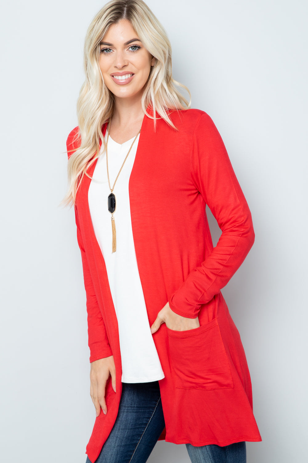 Celeste Full Size Open Front Cardigan with Pockets-Cardigans + Kimonos-Inspired by Justeen-Women's Clothing Boutique