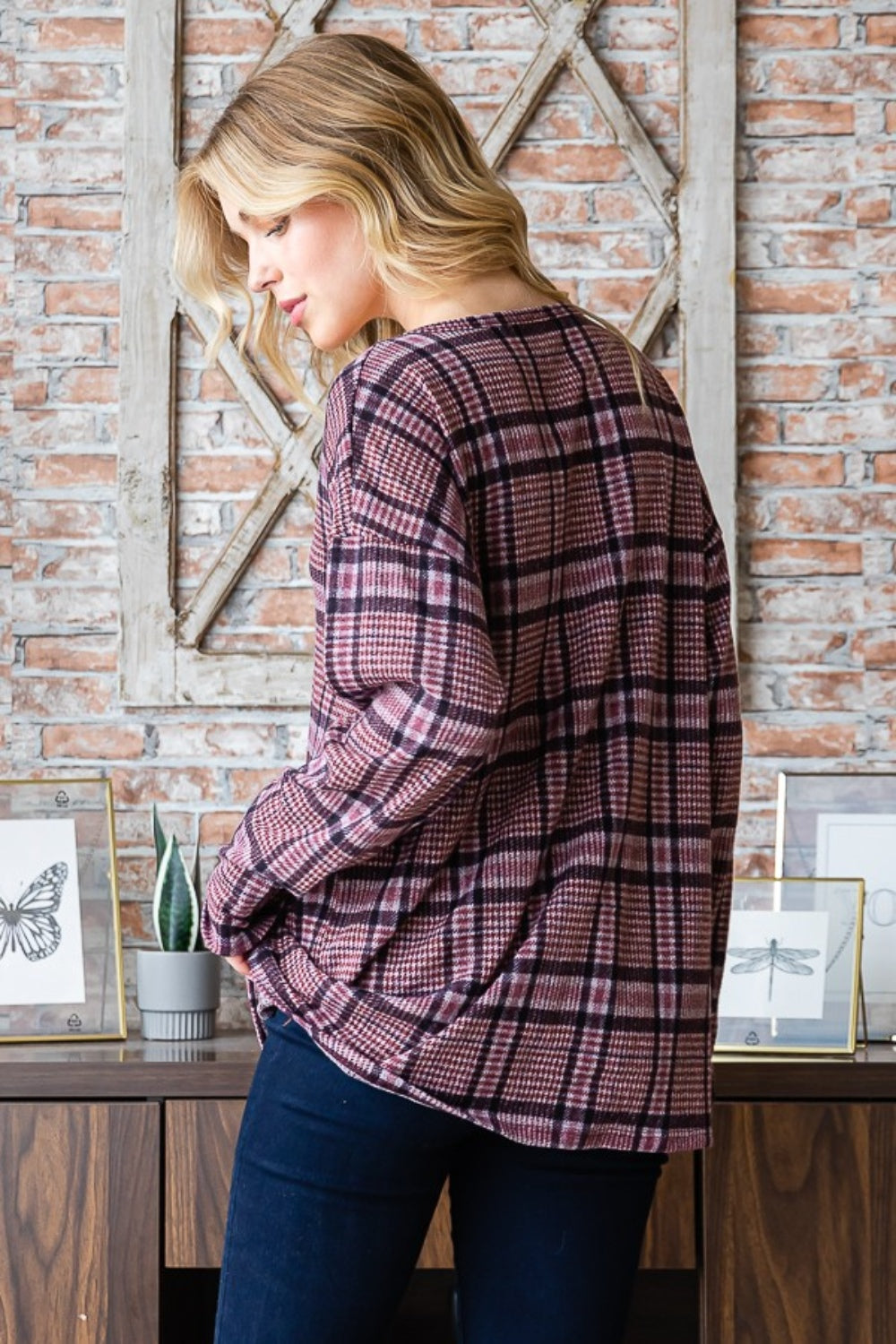 Heimish Full Size Plaid V-Neck Long Sleeve Top-110 Long Sleeve Tops-Inspired by Justeen-Women's Clothing Boutique