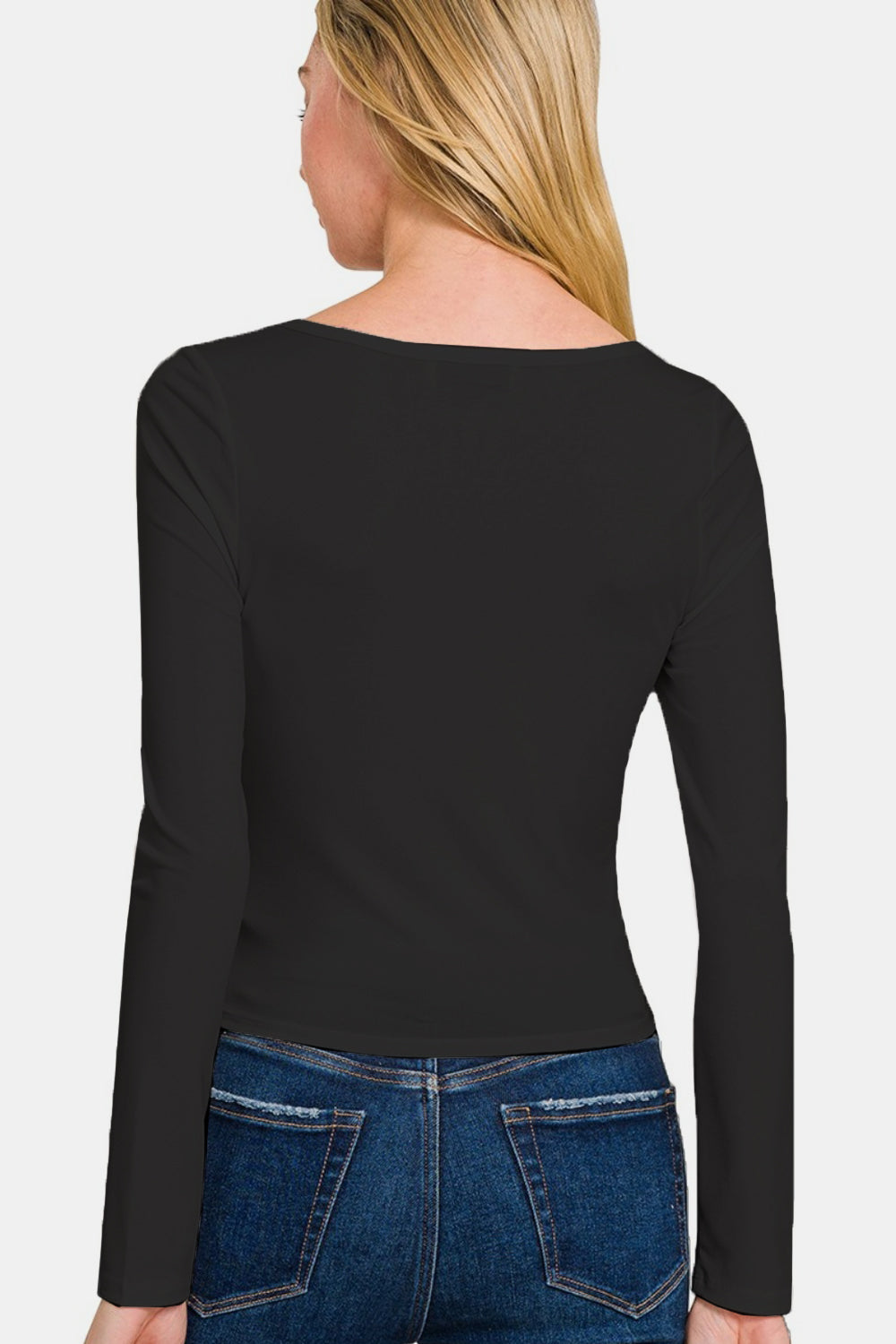 Zenana Square Neck Fitted Long Sleeve T-Shirt-110 Long Sleeve Tops-Inspired by Justeen-Women's Clothing Boutique