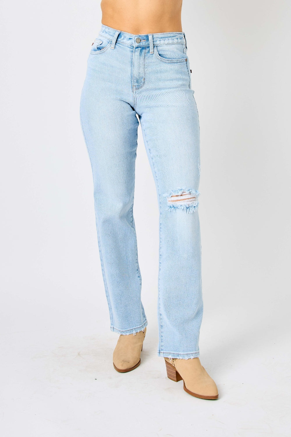 Judy Blue Full Size High Waist Distressed Straight Jeans-Denim-Inspired by Justeen-Women's Clothing Boutique