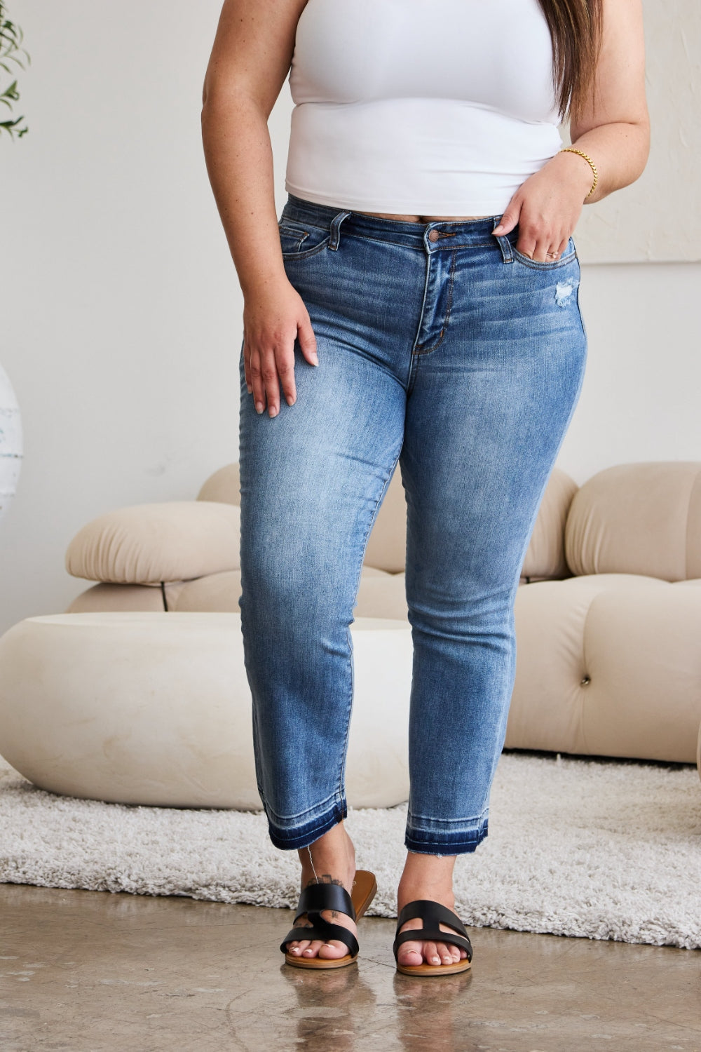 Judy Blue Full Size Release Hem Cropped Bootcut Jeans-Denim-Inspired by Justeen-Women's Clothing Boutique in Chicago, Illinois