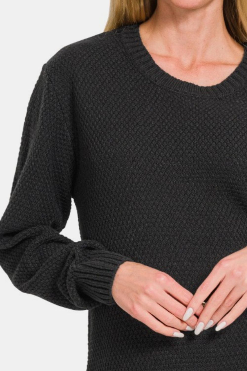 Zenana Full Size Round Neck Long Sleeve Curved Hem Sweater-Sweaters/Sweatshirts-Inspired by Justeen-Women's Clothing Boutique