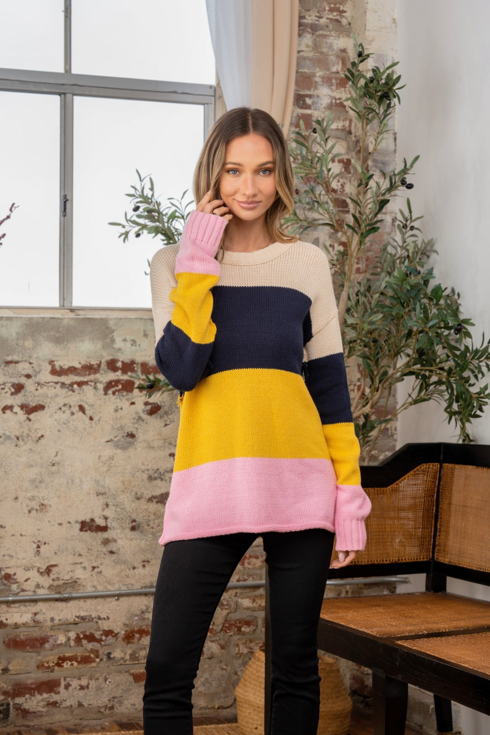 Sew In Love Full Size Color Block Exposed Seam Sweater-110 Long Sleeve Tops-Inspired by Justeen-Women's Clothing Boutique