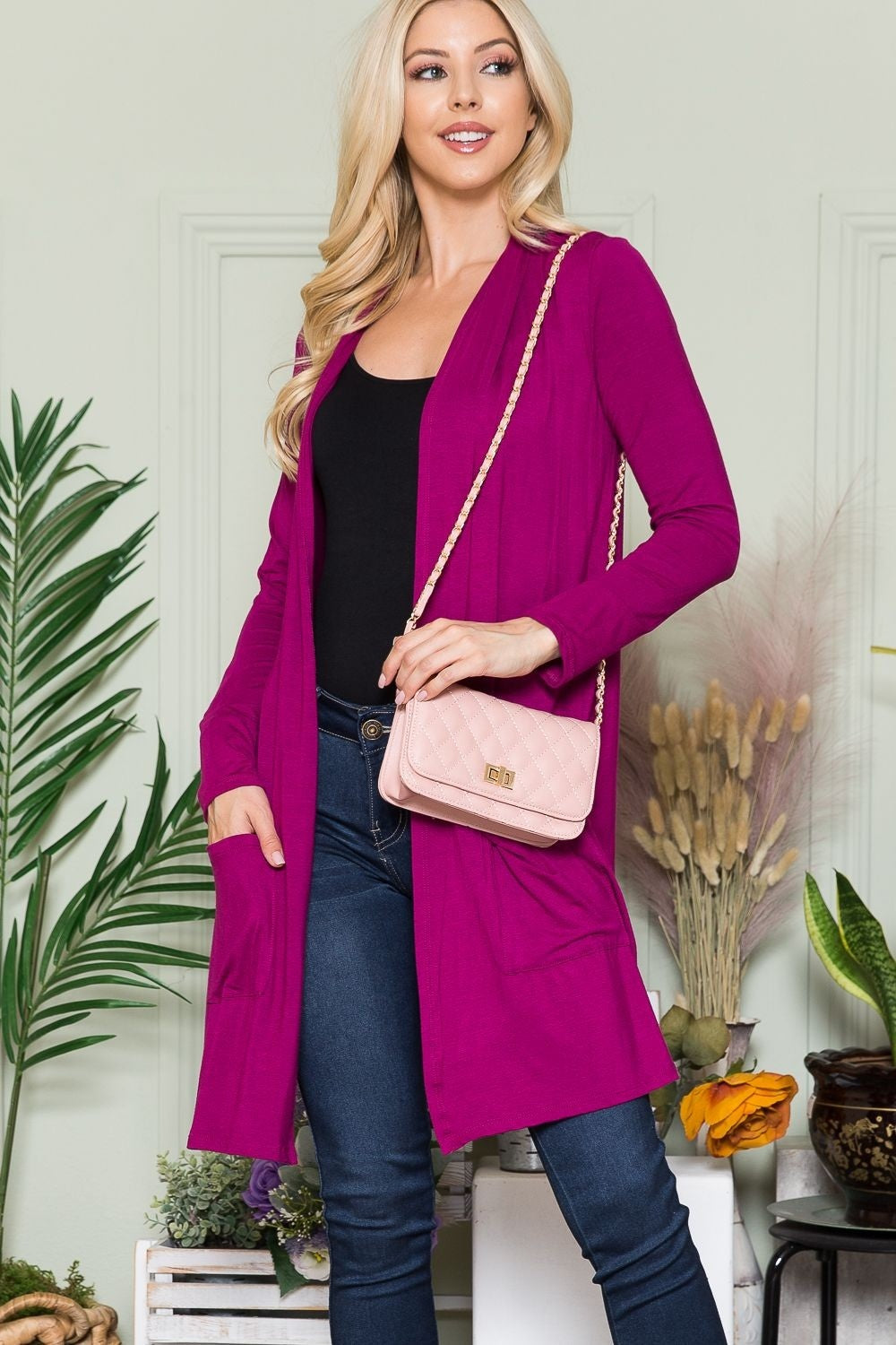 Celeste Full Size Open Front Cardigan with Pockets-Cardigans + Kimonos-Inspired by Justeen-Women's Clothing Boutique