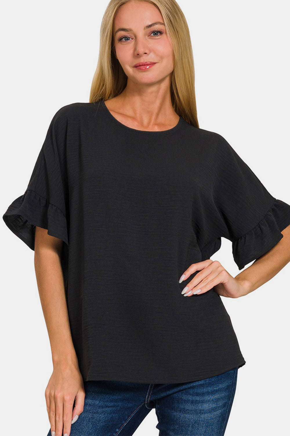 Zenana V-Neck Flutter Sleeve Top-100 Short Sleeve Tops-Inspired by Justeen-Women's Clothing Boutique