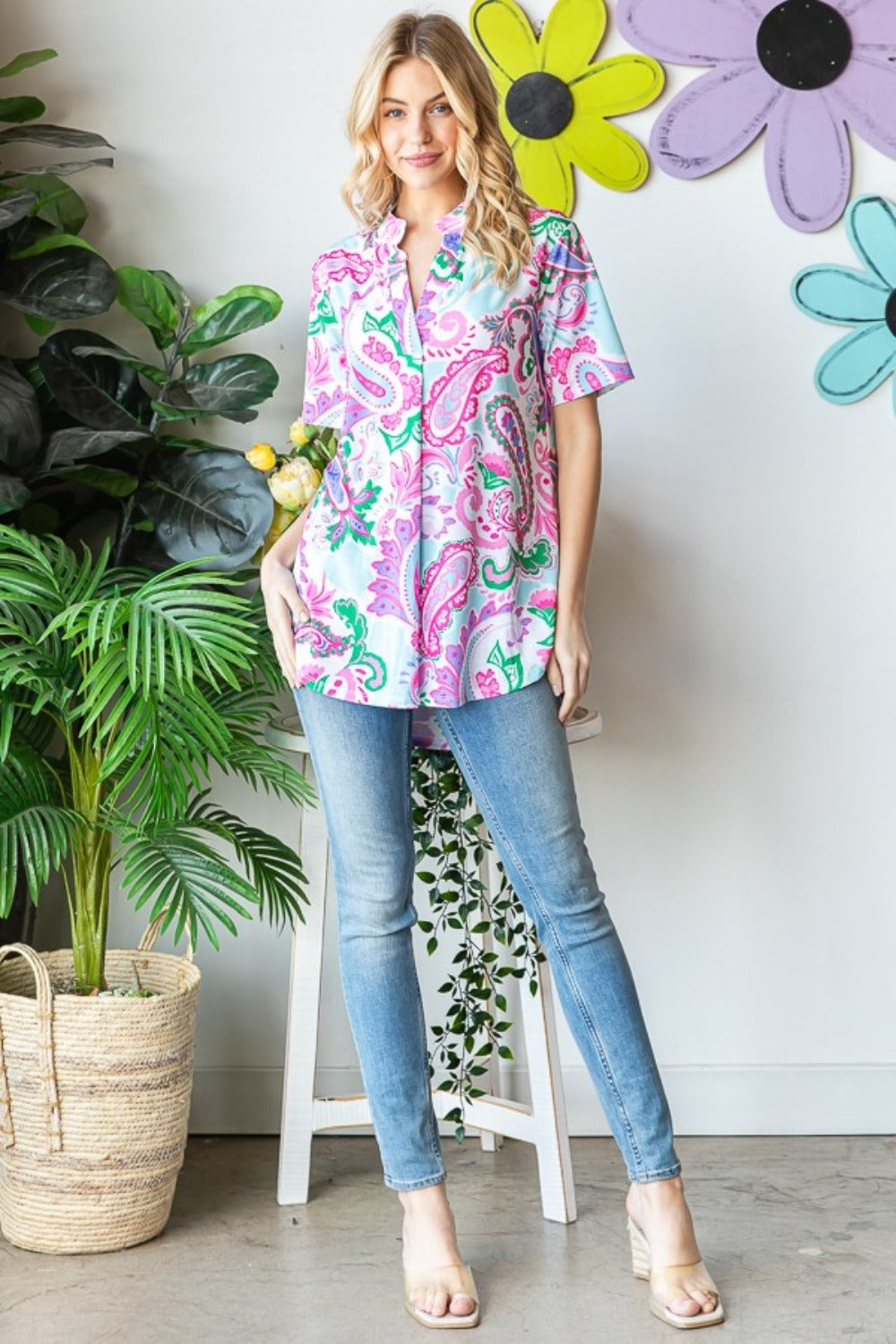 Heimish Full Size Paisley Print Short Sleeve Top-100 Short Sleeve Tops-Inspired by Justeen-Women's Clothing Boutique