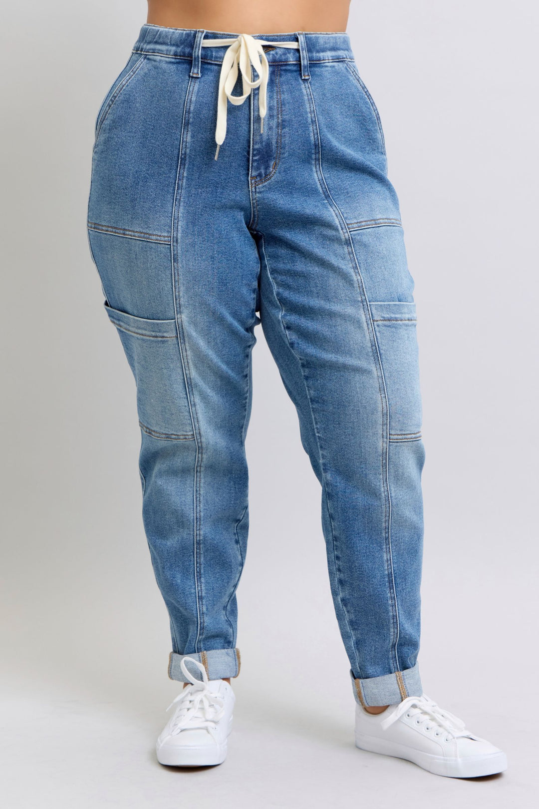 Clayton High Rise Cuffed Cargo Denim Jogger-Denim-Inspired by Justeen-Women's Clothing Boutique