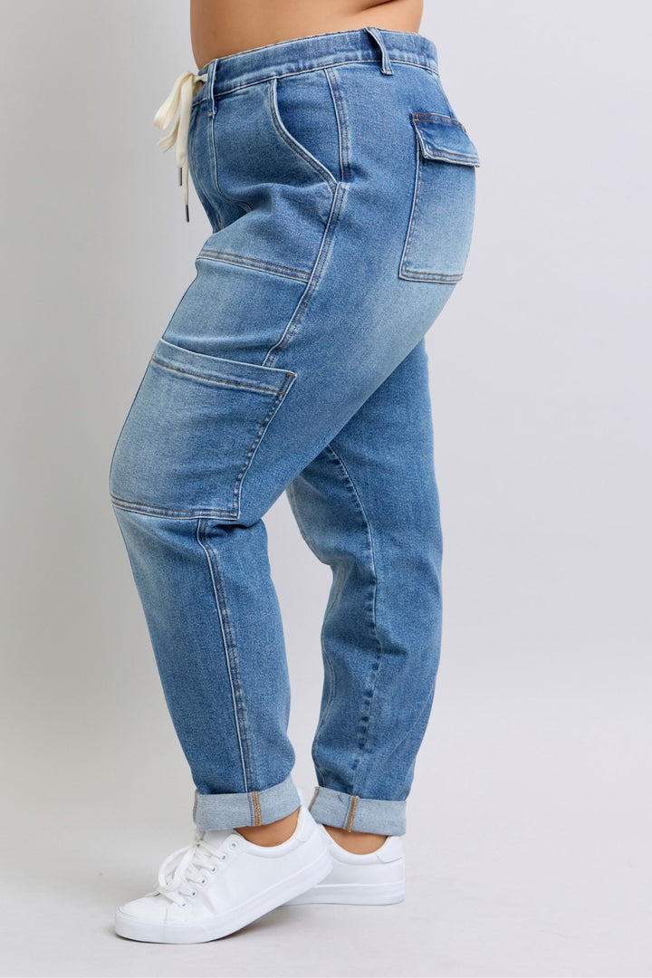 Clayton High Rise Cuffed Cargo Denim Jogger-Denim-Inspired by Justeen-Women's Clothing Boutique