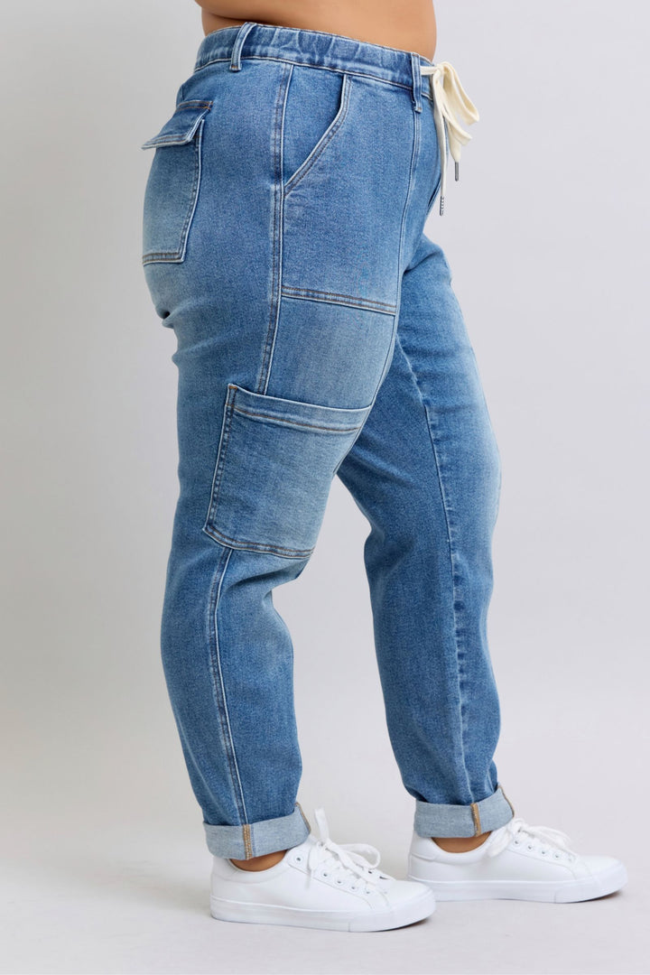 Clayton High Rise Cuffed Cargo Denim Jogger-Denim-Inspired by Justeen-Women's Clothing Boutique