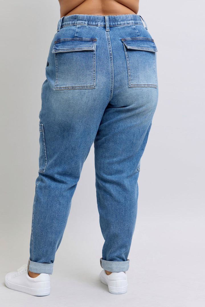 Clayton High Rise Cuffed Cargo Denim Jogger-Denim-Inspired by Justeen-Women's Clothing Boutique