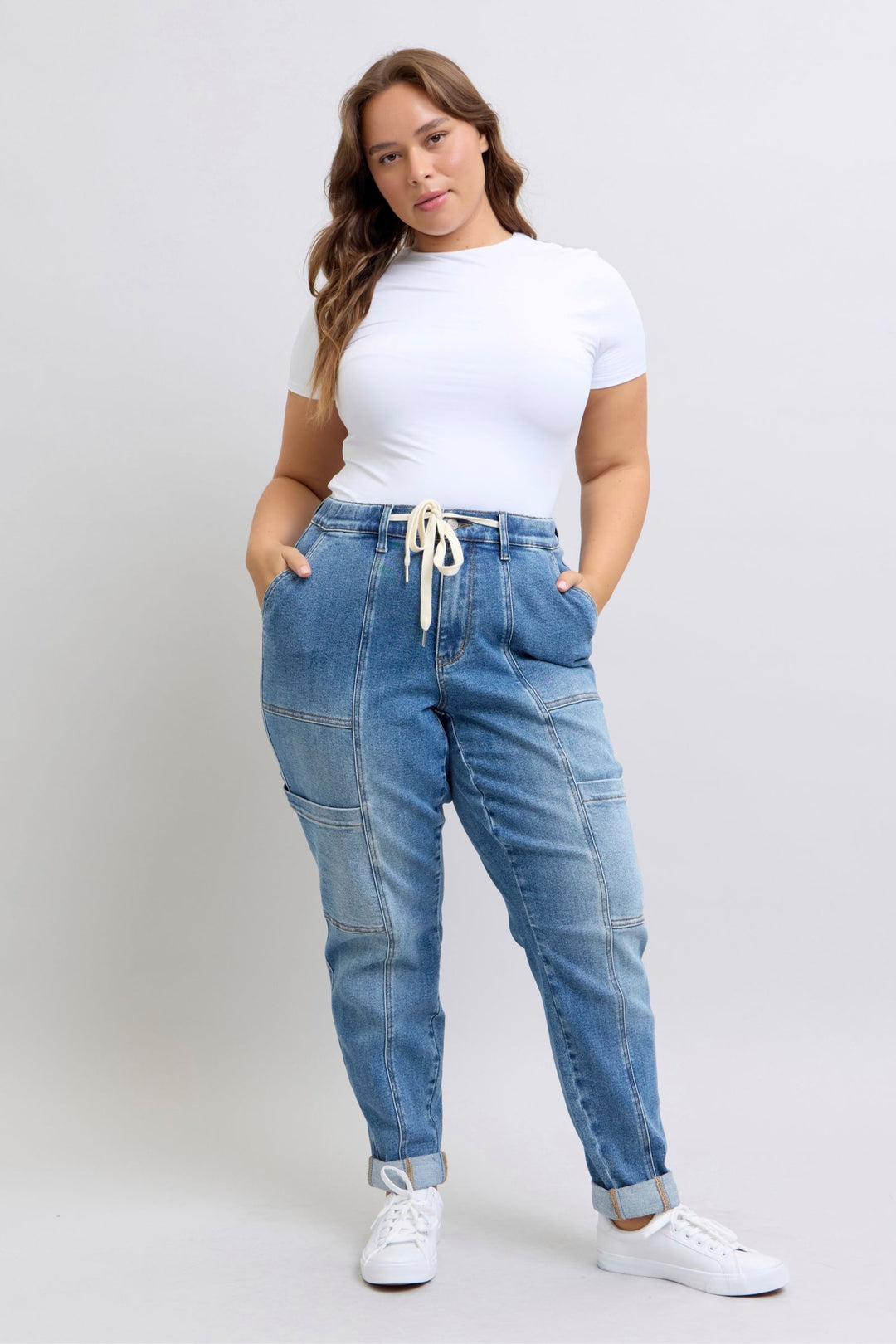 Clayton High Rise Cuffed Cargo Denim Jogger-Denim-Inspired by Justeen-Women's Clothing Boutique