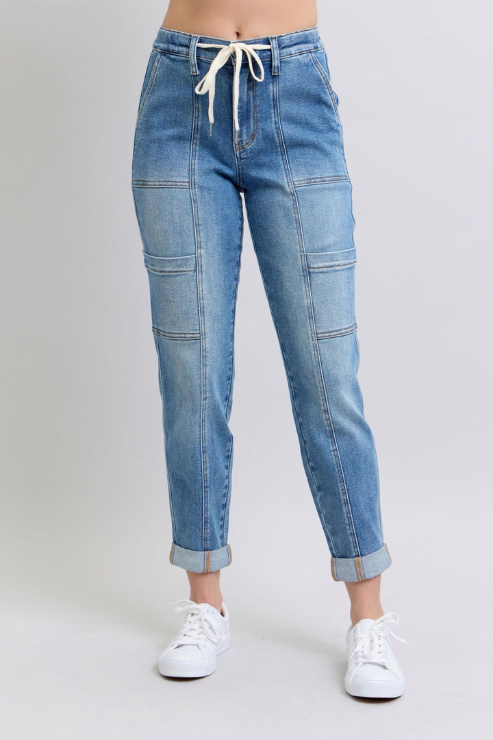 Clayton High Rise Cuffed Cargo Denim Jogger-Denim-Inspired by Justeen-Women's Clothing Boutique