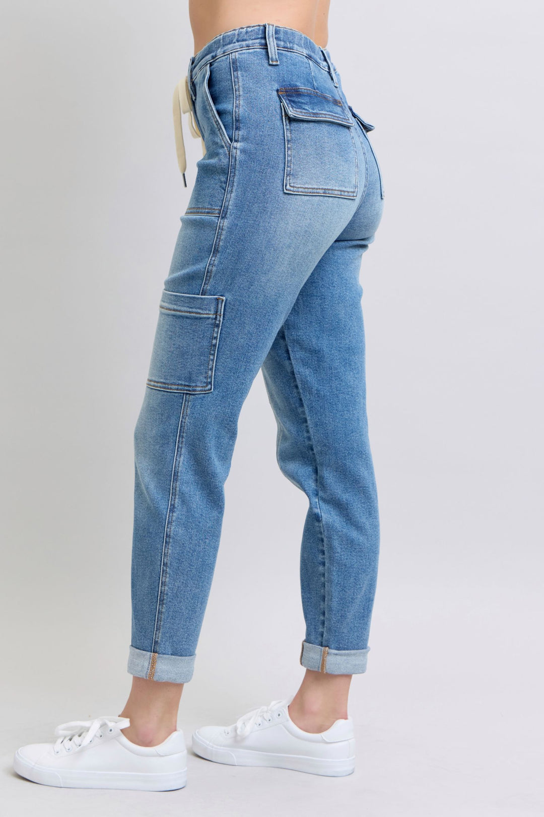 Clayton High Rise Cuffed Cargo Denim Jogger-Denim-Inspired by Justeen-Women's Clothing Boutique