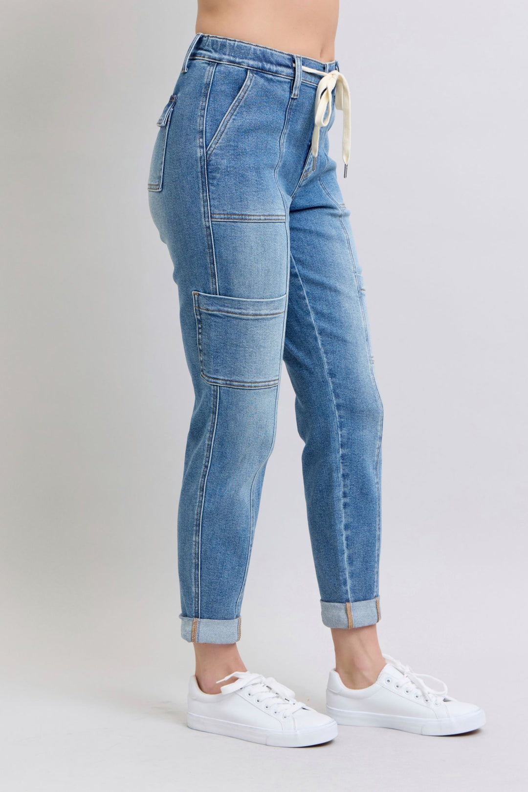 Clayton High Rise Cuffed Cargo Denim Jogger-Denim-Inspired by Justeen-Women's Clothing Boutique