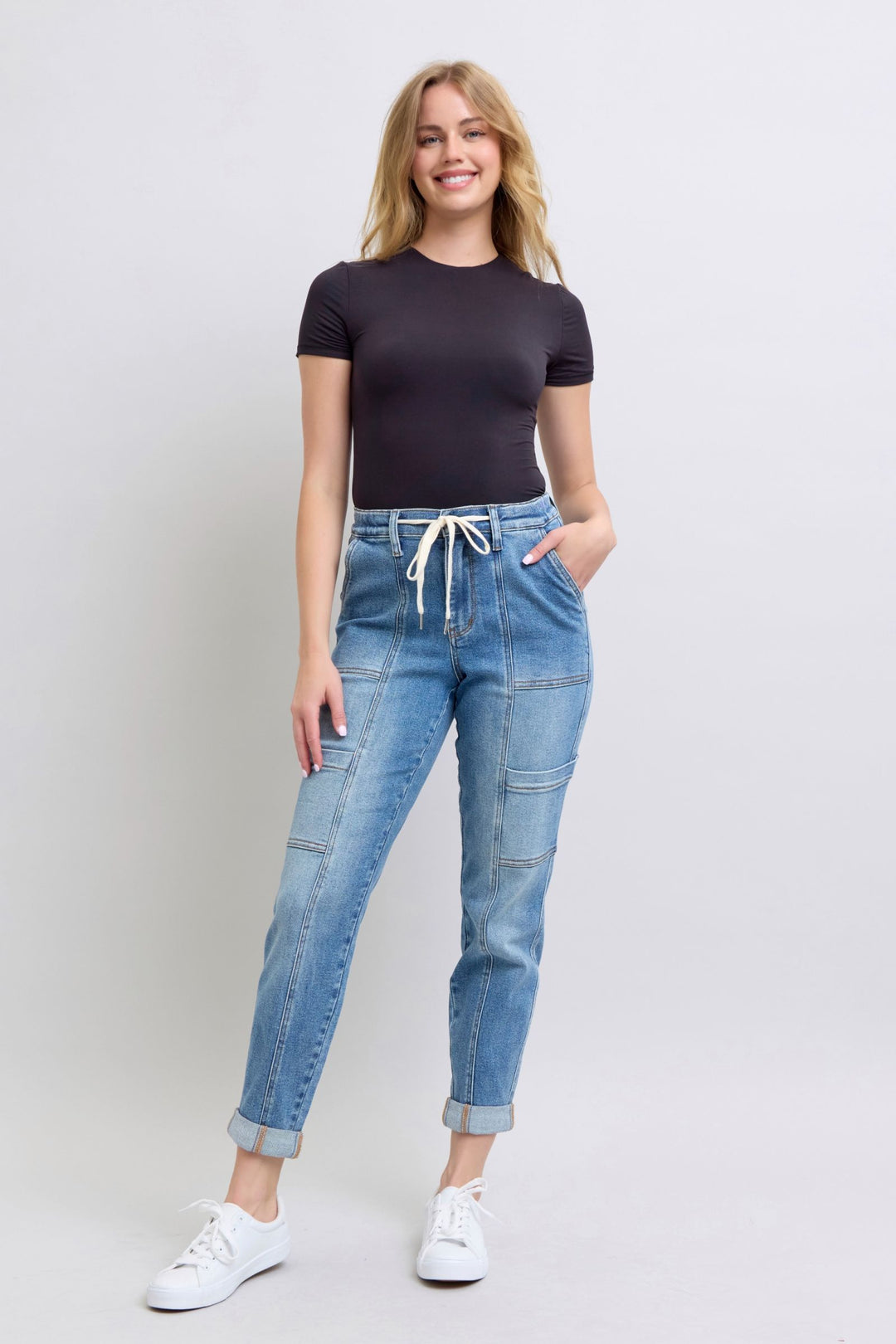 Clayton High Rise Cuffed Cargo Denim Jogger-Denim-Inspired by Justeen-Women's Clothing Boutique