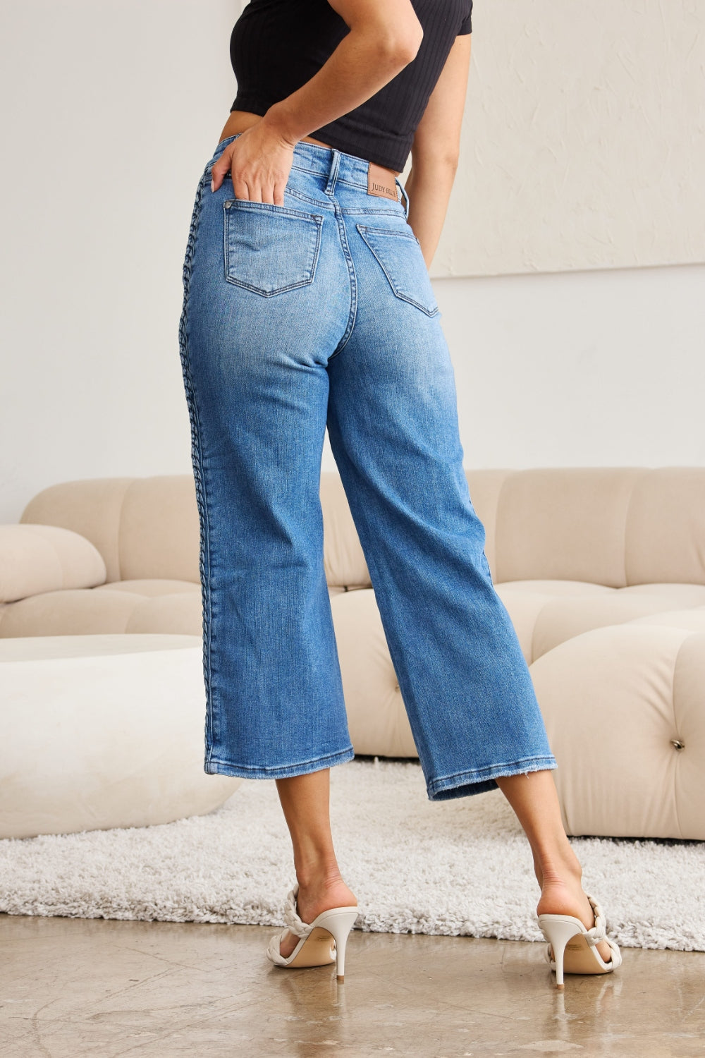 Judy Blue Full Size Braid Side Detail Wide Leg Jeans-Denim-Inspired by Justeen-Women's Clothing Boutique