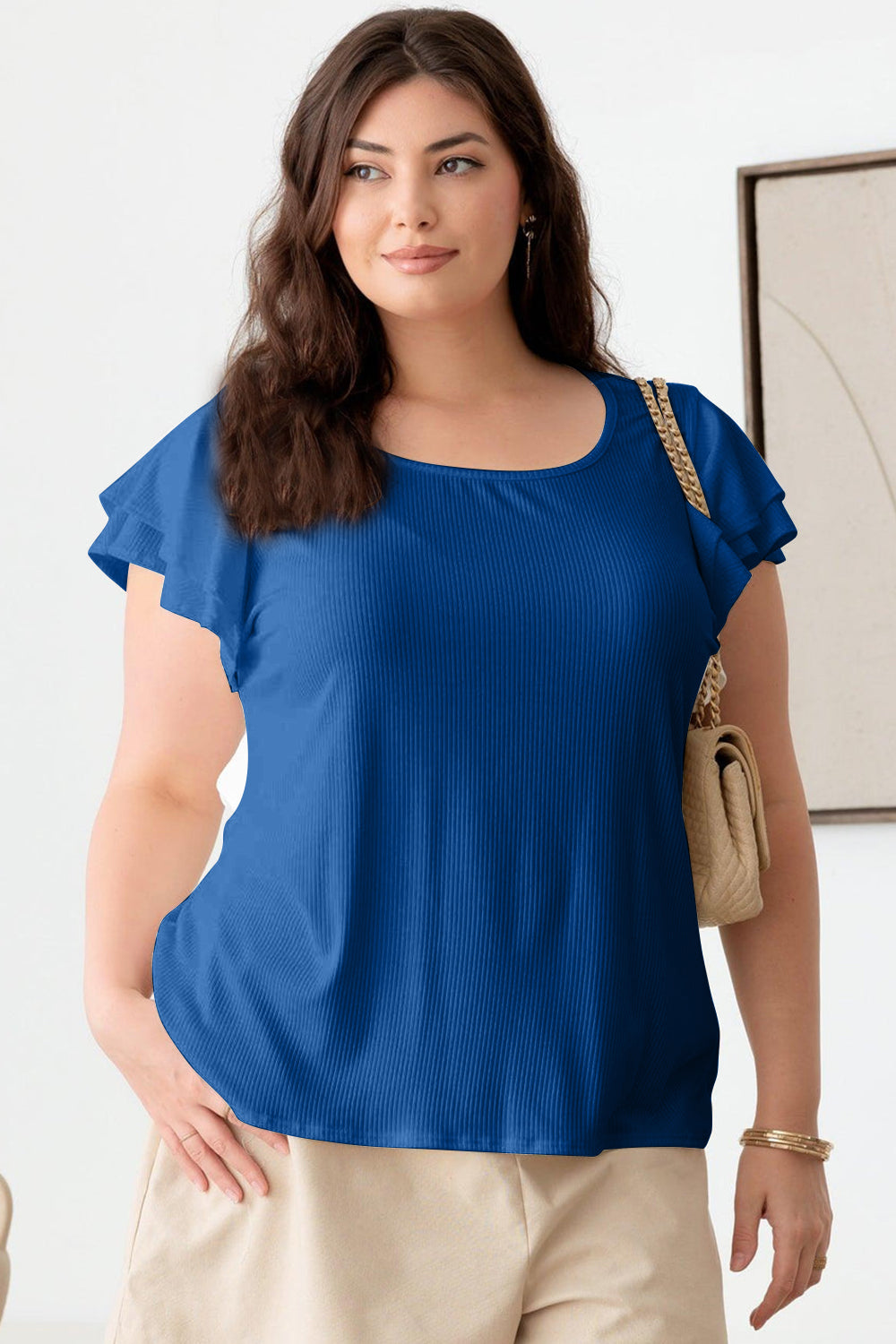 Gilli Plus Size Short Fluttery Sleeve Round Neck Top-100 Short Sleeve Tops-Inspired by Justeen-Women's Clothing Boutique