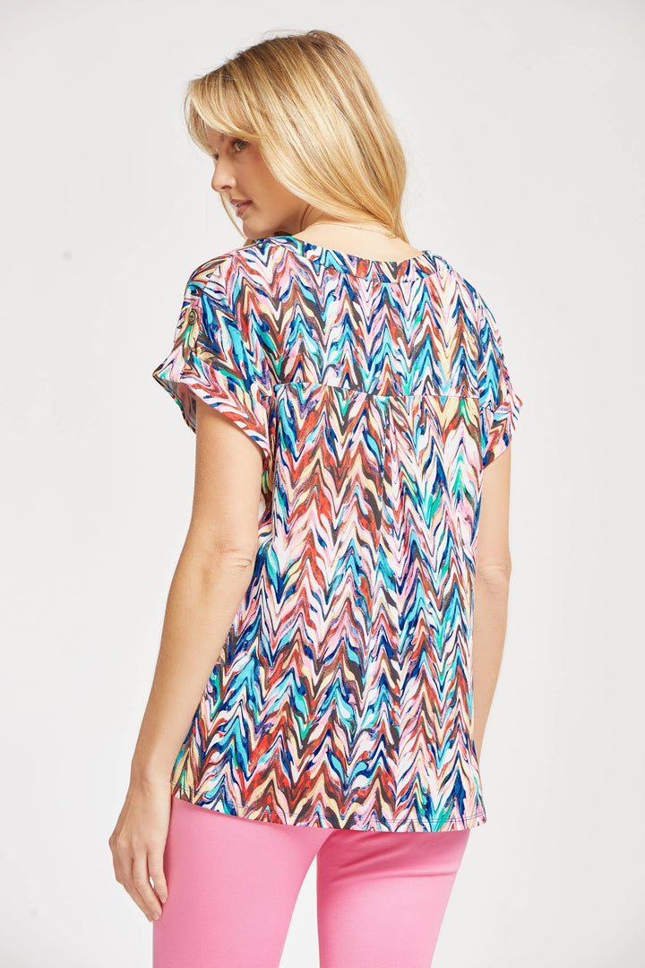 Lindzy Wrinkle Free Dolman Sleeve Top, ZigZag-Short Sleeve Tops-Inspired by Justeen-Women's Clothing Boutique in Chicago, Illinois
