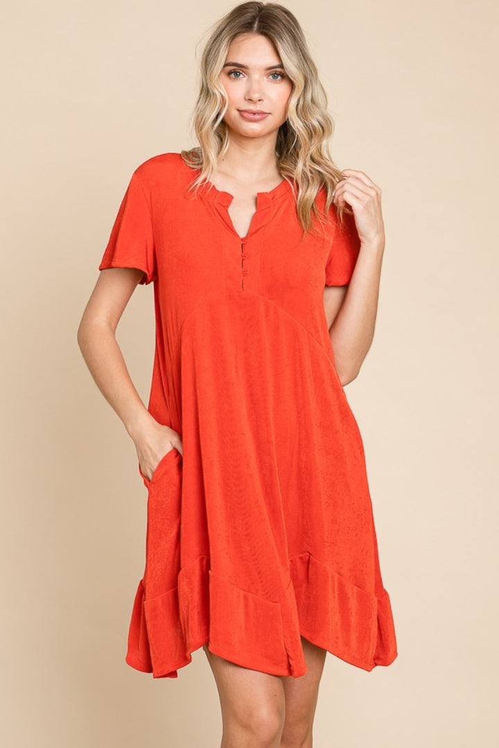 Culture Code Full Size Short Sleeve Ruffled Asymmetric Hem Dress-Dresses-Inspired by Justeen-Women's Clothing Boutique