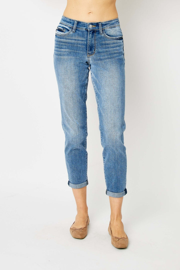 Judy Blue Full Size Cuffed Hem Slim Jeans-Denim-Inspired by Justeen-Women's Clothing Boutique in Chicago, Illinois