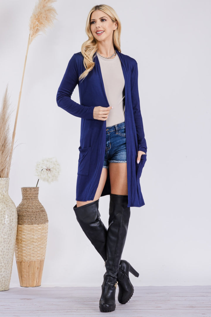 Celeste Full Size Open Front Cardigan with Pockets-Cardigans + Kimonos-Inspired by Justeen-Women's Clothing Boutique