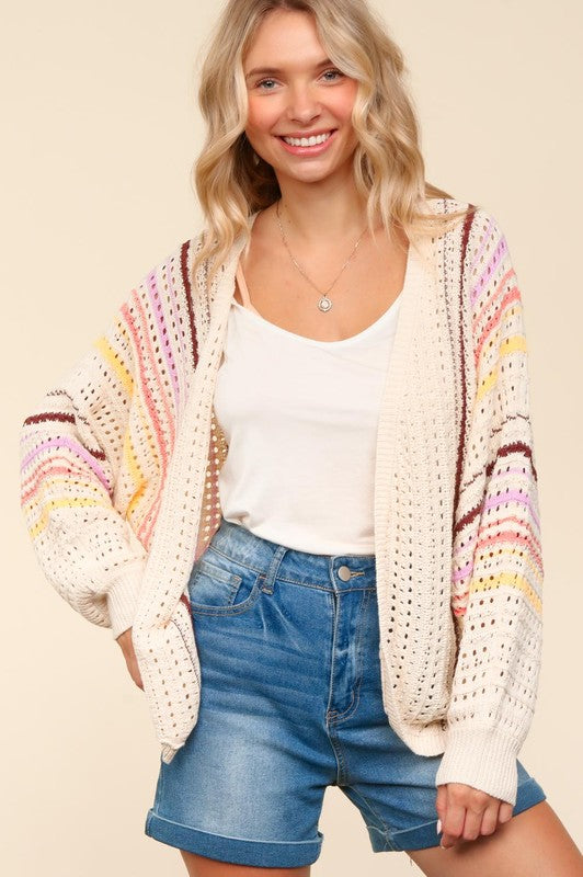 Haptics Full Size Striped Crochet Open Front Cardigan-Cardigans + Kimonos-Inspired by Justeen-Women's Clothing Boutique