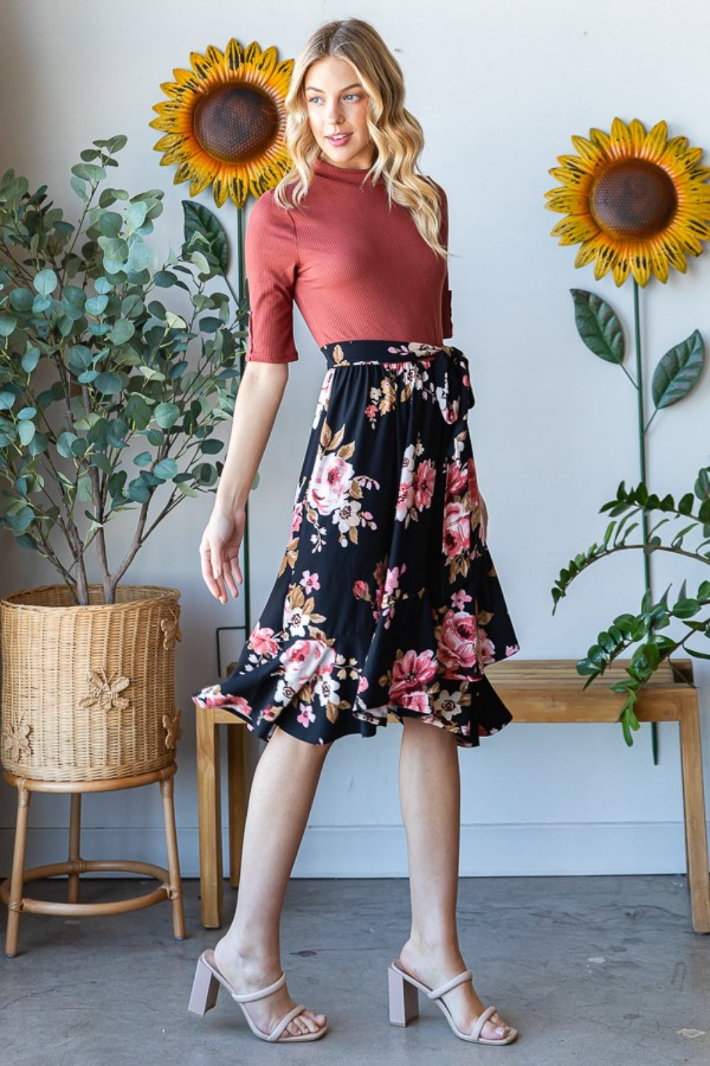 Reborn J Floral Wrap Ruffle Hem Skirt-Skirts-Inspired by Justeen-Women's Clothing Boutique in Chicago, Illinois