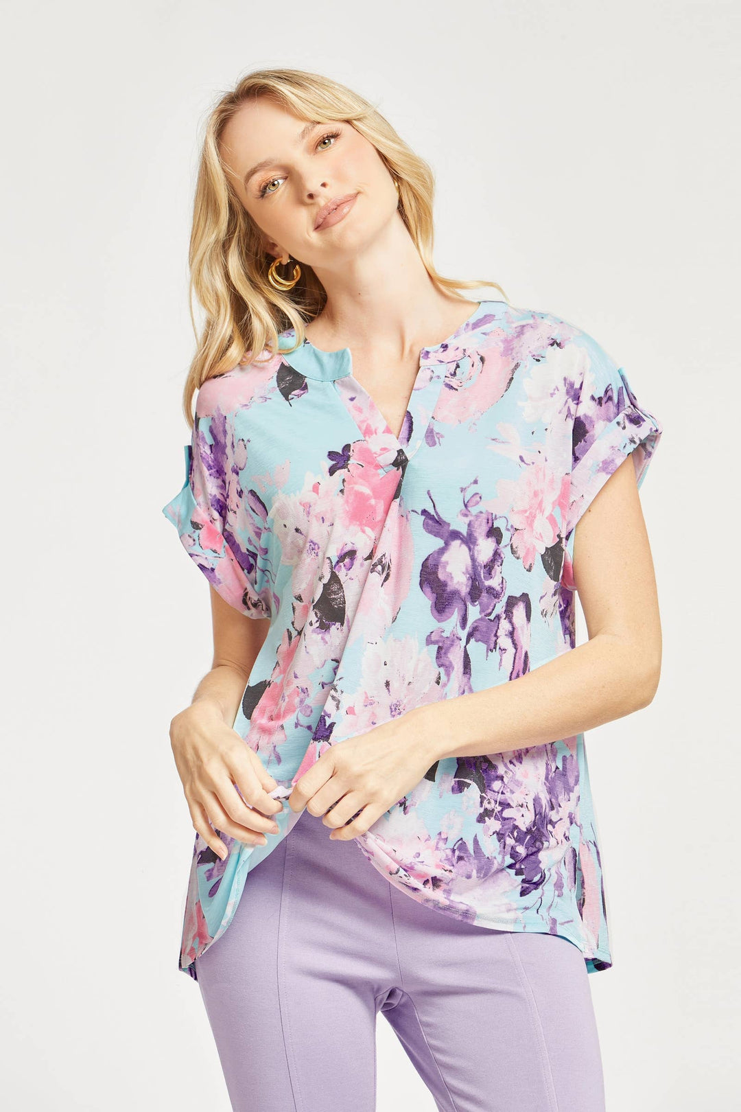 Lindzy Wrinkle Free Dolman Sleeve Top, Mint Lavender-Short Sleeve Tops-Inspired by Justeen-Women's Clothing Boutique in Chicago, Illinois
