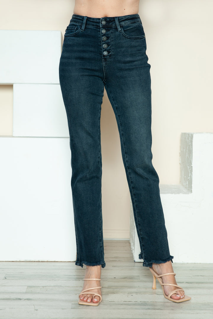 Judy Blue Full Size Button Fly Hem Destroy Straight Jeans-Denim-Inspired by Justeen-Women's Clothing Boutique