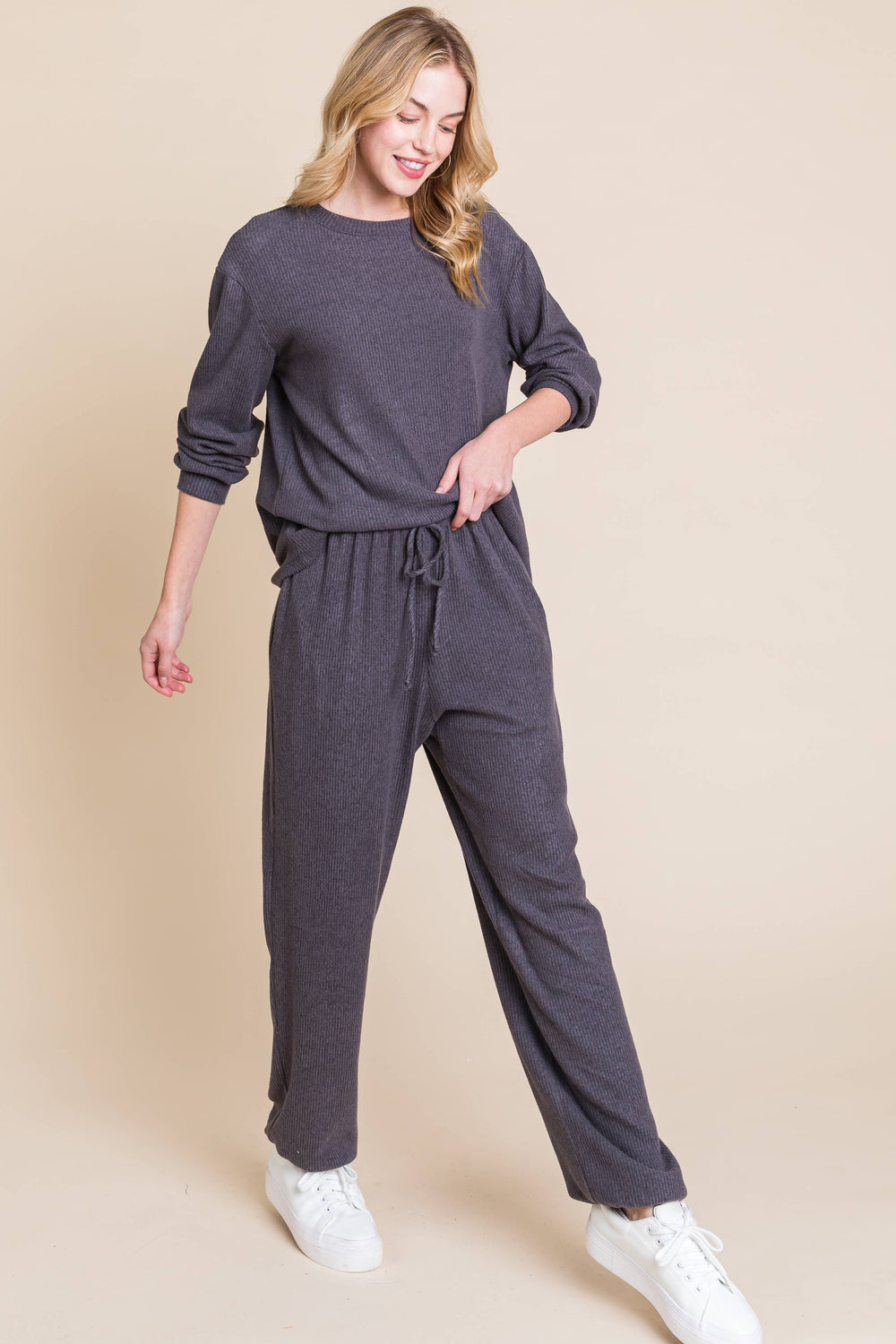 Danni Ribbed Hacci Casual Loungewear Set-Sweaters/Sweatshirts-Inspired by Justeen-Women's Clothing Boutique in Chicago, Illinois