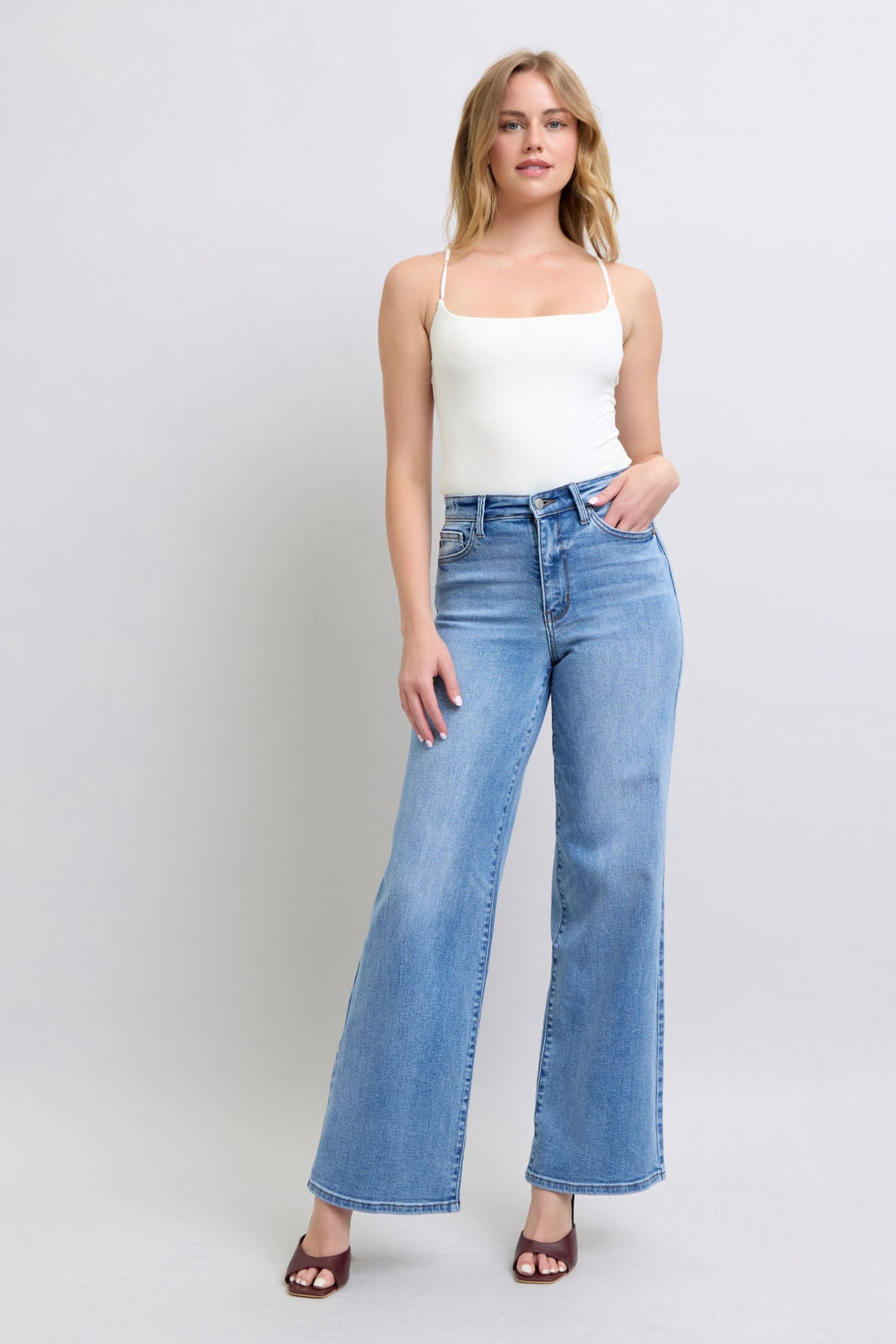 Judy Blue Full Size Wide Leg Jeans with Pockets-Denim-Inspired by Justeen-Women's Clothing Boutique