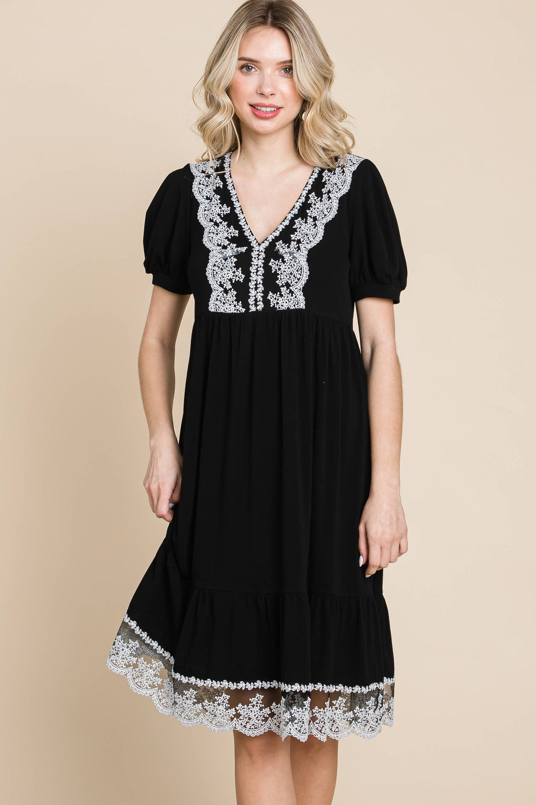 Jenna Lace Detailed V-neckline Dress-Dresses-Inspired by Justeen-Women's Clothing Boutique in Chicago, Illinois