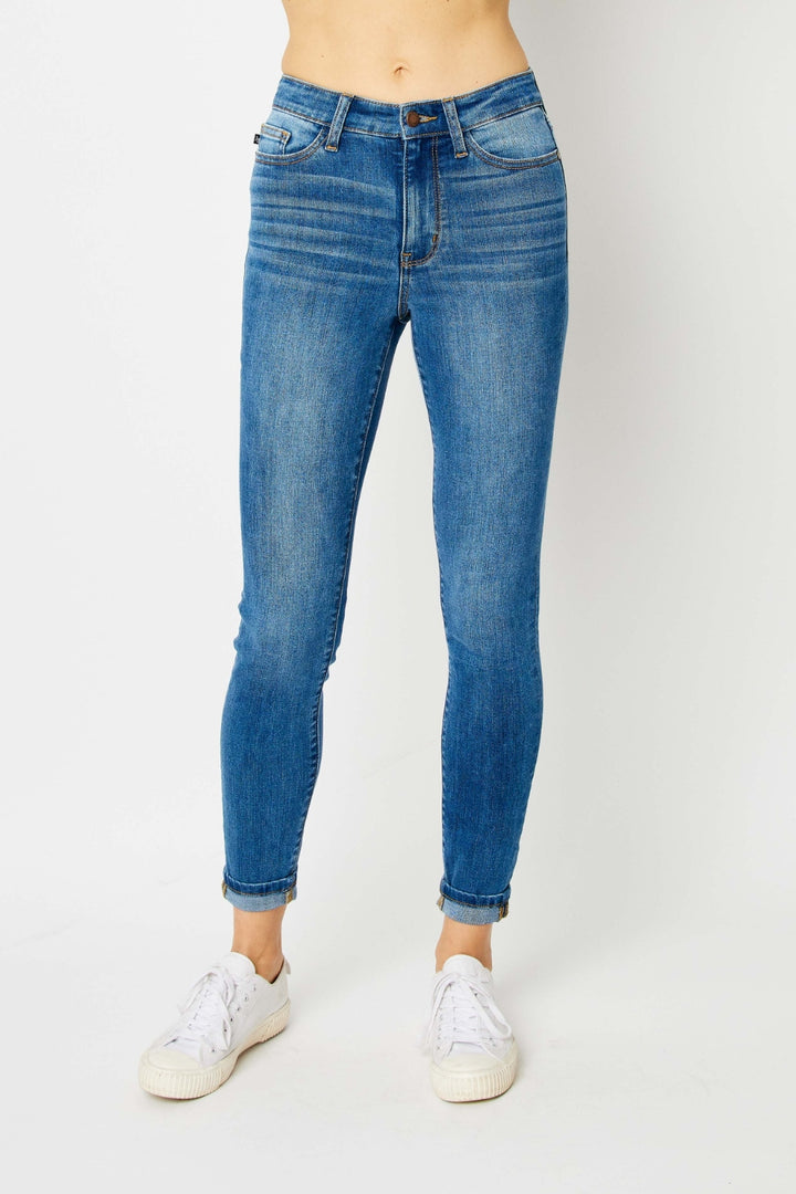 Judy Blue Full Size Cuffed Hem Skinny Jeans-Denim-Inspired by Justeen-Women's Clothing Boutique in Chicago, Illinois