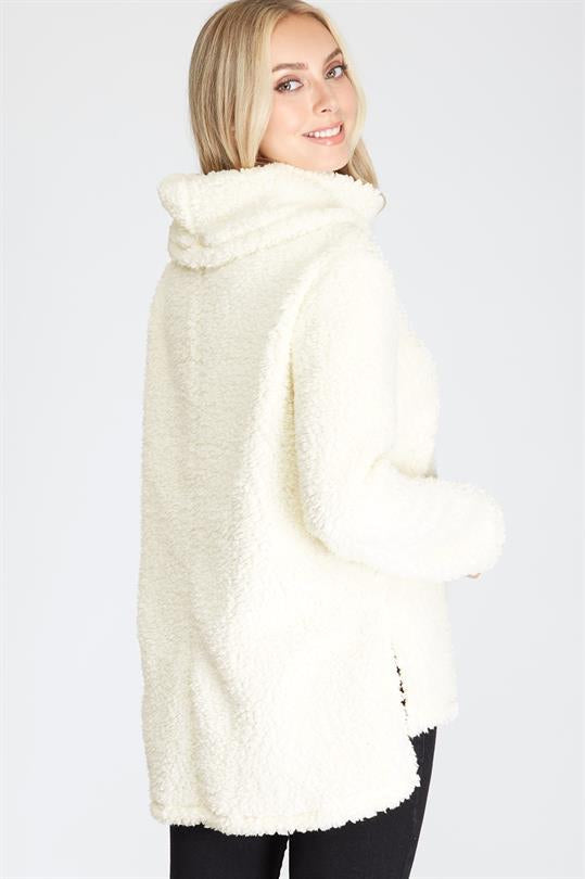 Tiffany Cowl Neck Sherpa Pullover Sweater, Off White-Sweaters/Sweatshirts-Inspired by Justeen-Women's Clothing Boutique in Chicago, Illinois