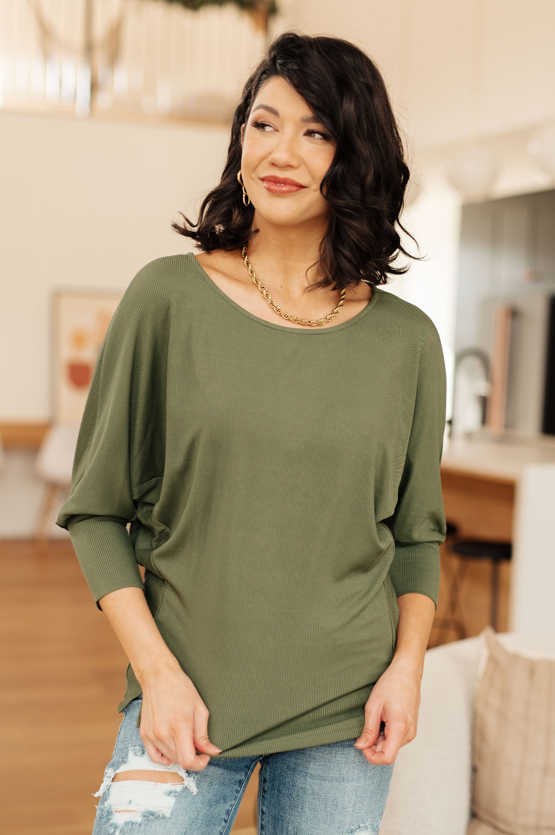 A Day Together Long Sleeve Top in Olive-Tops-Inspired by Justeen-Women's Clothing Boutique