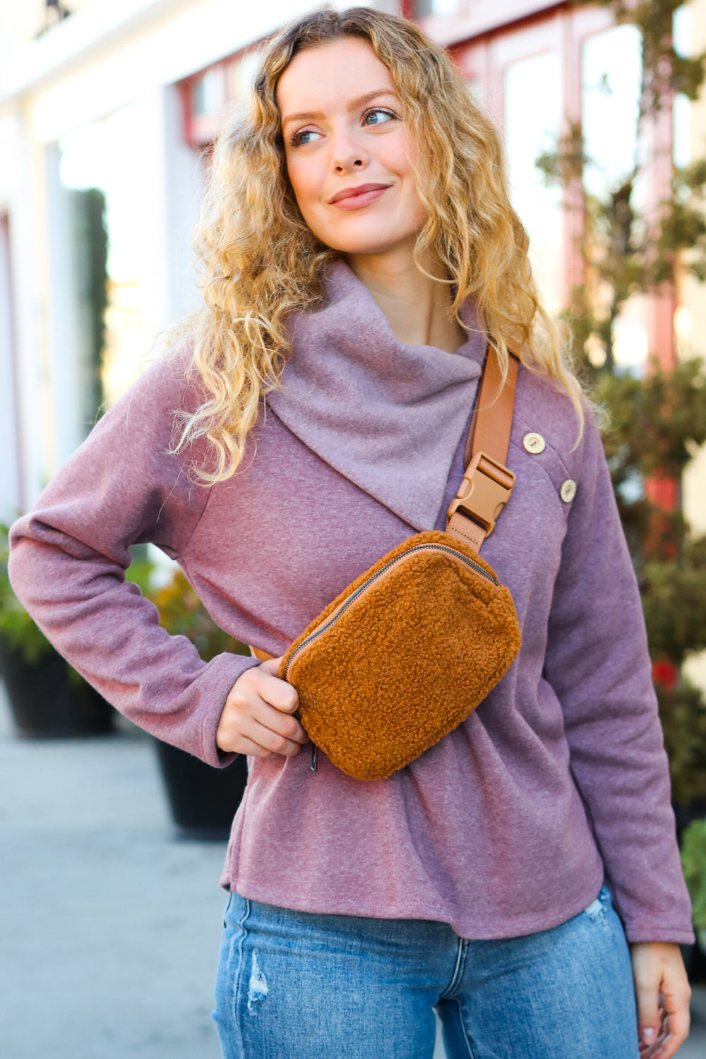 Maple Brown Sherpa Crossbody Sling Bag-Inspired by Justeen-Women's Clothing Boutique