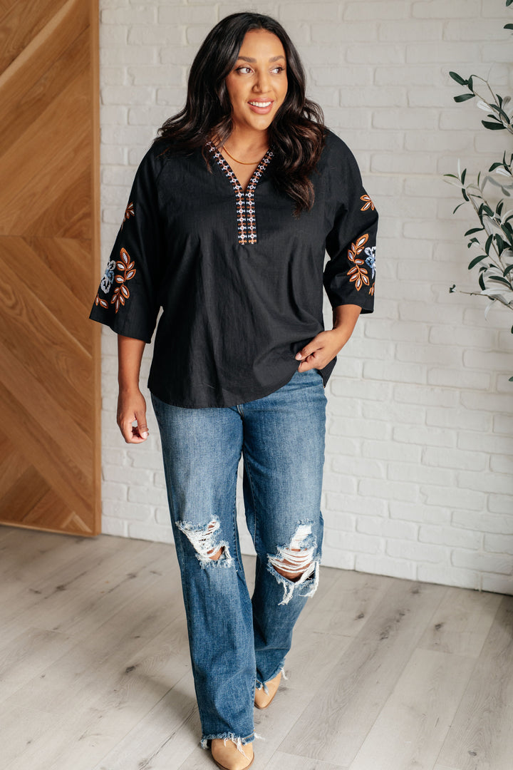 All In Me Embroidered V-Neck Blouse-110 Long Sleeve Tops-Inspired by Justeen-Women's Clothing Boutique