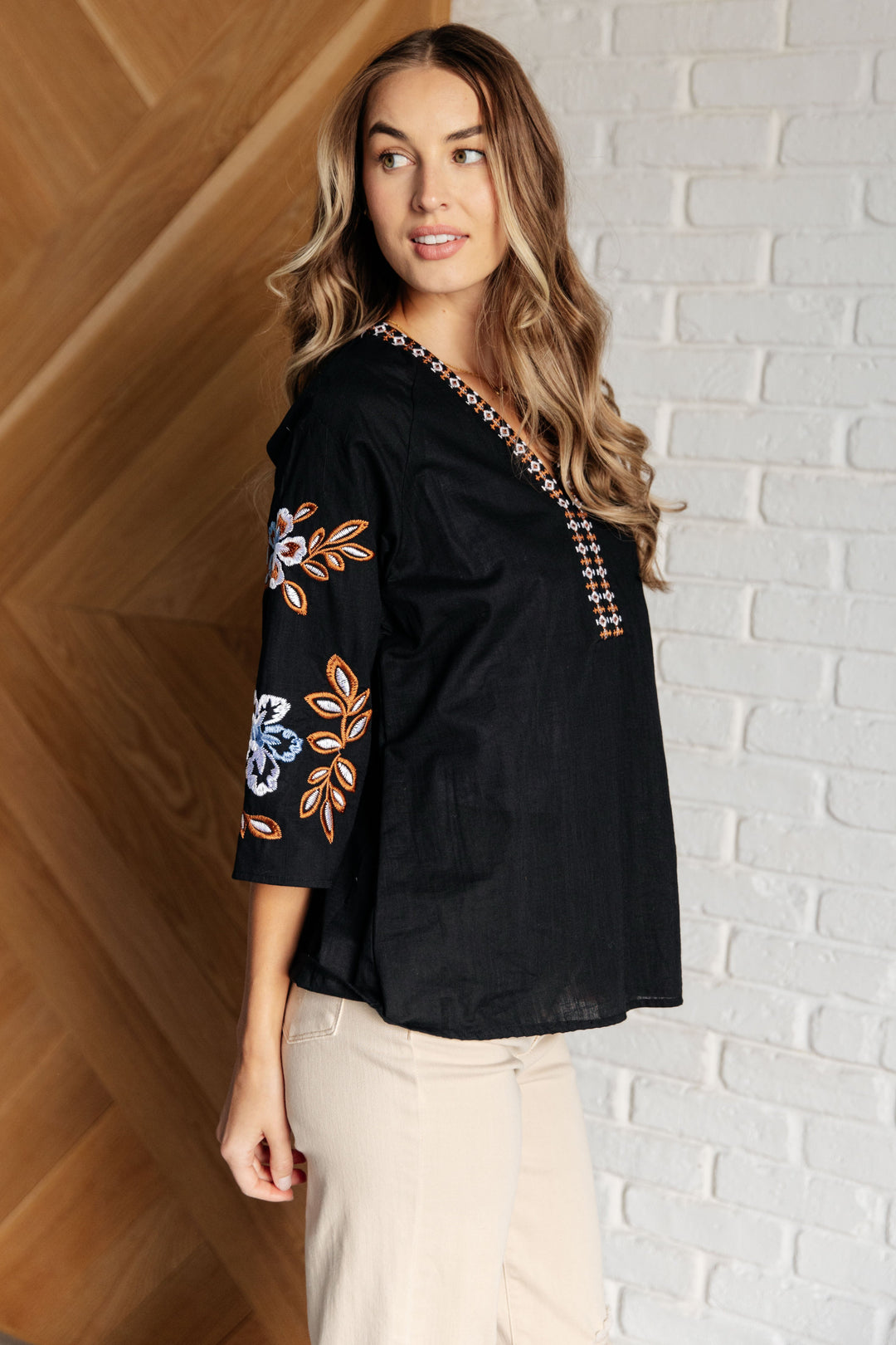 All In Me Embroidered V-Neck Blouse-110 Long Sleeve Tops-Inspired by Justeen-Women's Clothing Boutique